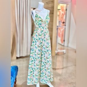 Summer Floral Backless Wide Leg Jumpsuit